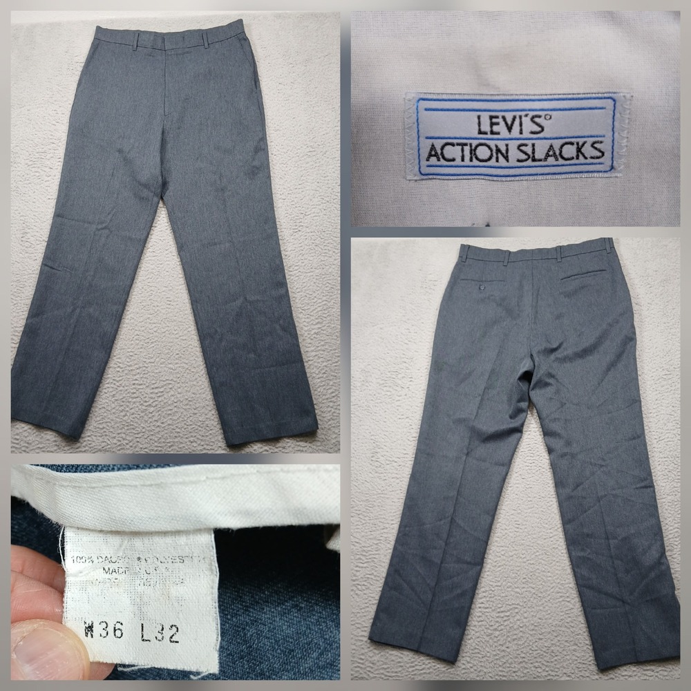 Levi's Action Slacks Men's 36x32 Gray Dress Pantsโ Polyester USA Made